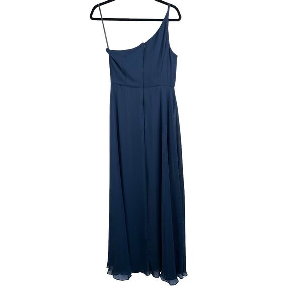 After Six Midnight Navy One-Shoulder Luxe Chiffon Slit Maxi Gown Dress 8 NWT - Picture 4 of 15